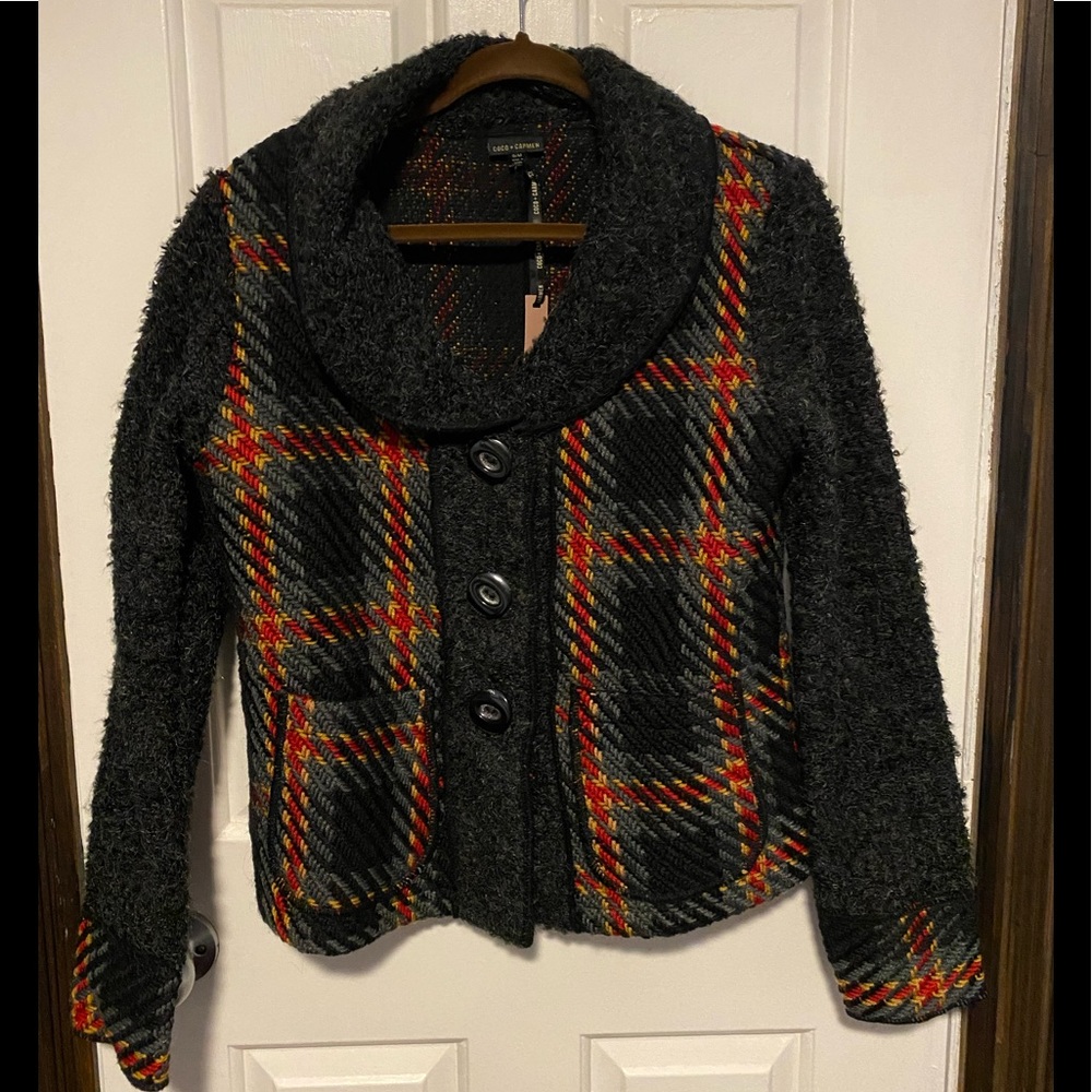 Dark academia black and red plaid sweater blazer